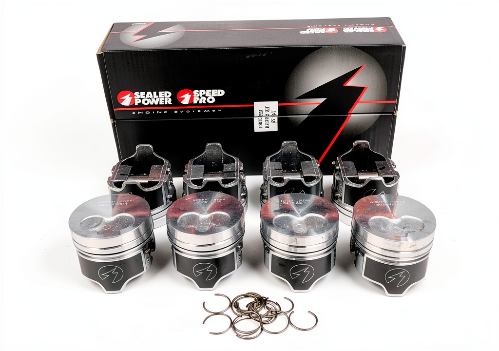 Installing Speedpro Hypereutectic Engine Pistons for 1982-93 Chevrolet on a wooden workbench