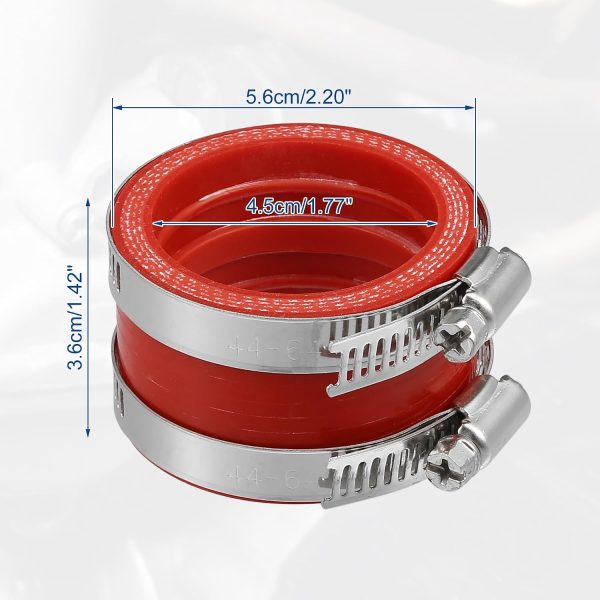 ACROPIX 45mm ID Rubber Red Motorcycle Carburetor Adapter Inlet Intake Pipe Manifold Adapter Boot Sleeve Interface with Clamps - Pack of 2-5