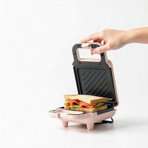 SIMPLUS Electric Sandwich Maker Pink Compact Non-Stick Panini Press-2