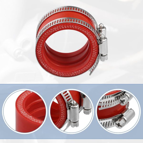ACROPIX 45mm ID Rubber Red Motorcycle Carburetor Adapter Inlet Intake Pipe Manifold Adapter Boot Sleeve Interface with Clamps - Pack of 2-2