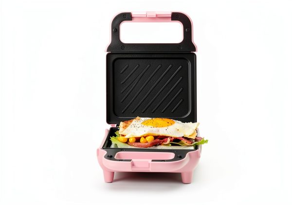 SIMPLUS Electric Sandwich Maker Pink Compact Non-Stick Panini Press-4