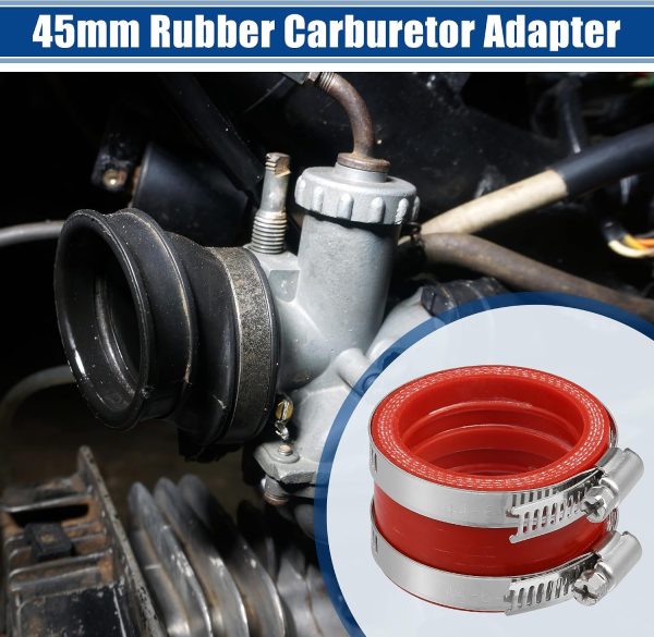 ACROPIX 45mm ID Rubber Red Motorcycle Carburetor Adapter Inlet Intake Pipe Manifold Adapter Boot Sleeve Interface with Clamps - Pack of 2-1