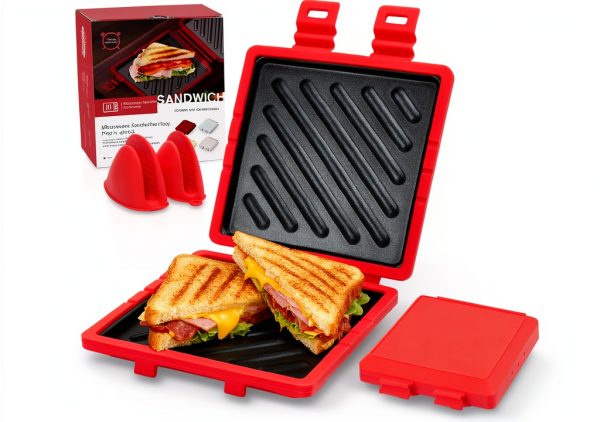 Microwave Sandwich Maker AHJ Red Silicone Grill Portable Non-Stick-0