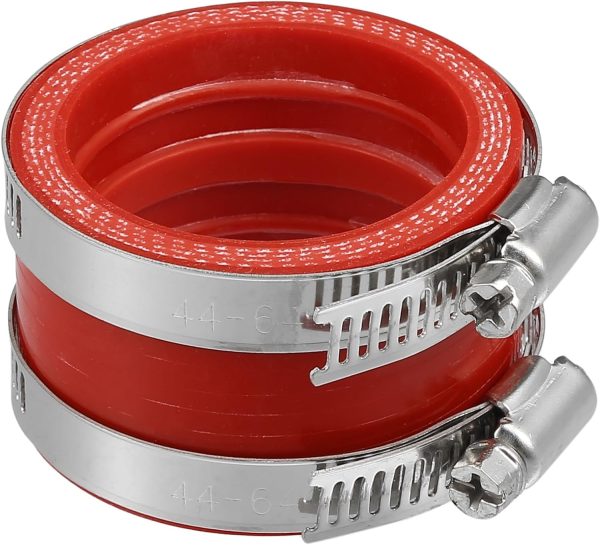 ACROPIX 45mm ID Rubber Red Motorcycle Carburetor Adapter Inlet Intake Pipe Manifold Adapter Boot Sleeve Interface with Clamps - Pack of 2-0