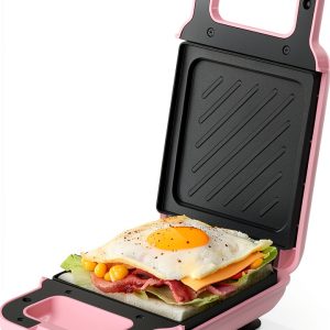 SIMPLUS Electric Sandwich Maker Pink Compact Non-Stick Panini Press-0