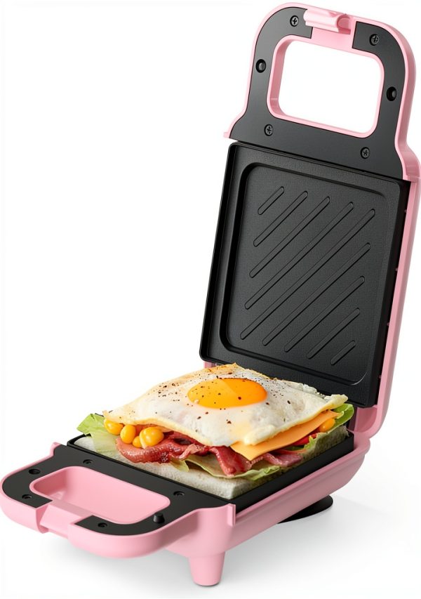 SIMPLUS Electric Sandwich Maker Pink Compact Non-Stick Panini Press-0