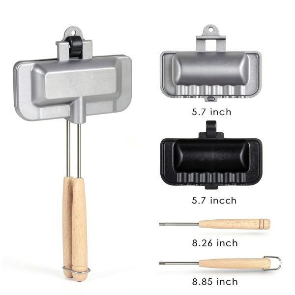 Hot Sandwich Maker, Hot Dog Toaster, Double-Sided Sandwich Baking Pan, Double Sided Frying Pan, Grilled Cheese Maker Nonstick Sandwich Maker Flip Grill Pan for Breakfast Pancakes, Toast, Omelets-6