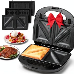 Aigostar Sandwich Maker 3 in 1 Panini Press Grill with Nonstick Plates-0
