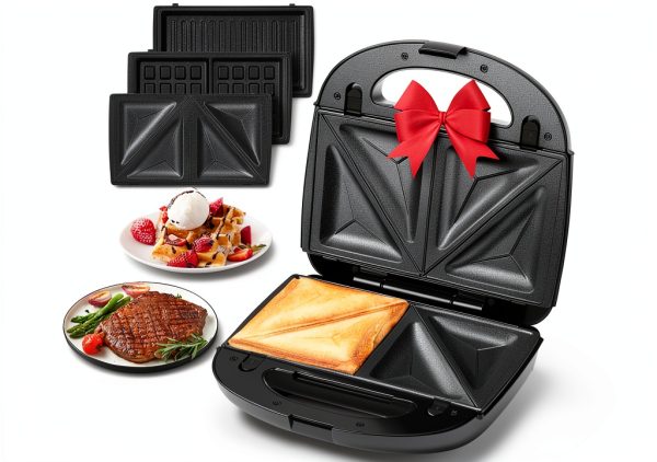 Aigostar Sandwich Maker 3 in 1 Panini Press Grill with Nonstick Plates-0