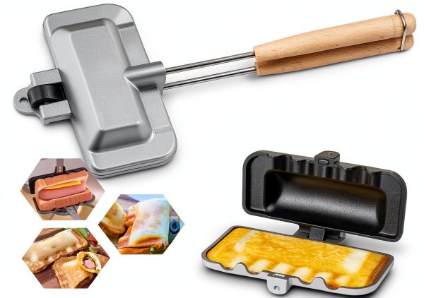 Hot Sandwich Maker, Hot Dog Toaster, Double-Sided Sandwich Baking Pan, Double Sided Frying Pan, Grilled Cheese Maker Nonstick Sandwich Maker Flip Grill Pan for Breakfast Pancakes, Toast, Omelets-0